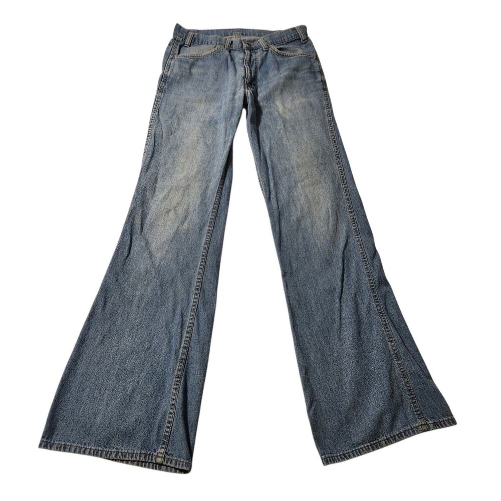 Vintage 70s Levi's Flared Leg Denim Jeans Orange Tab Welt Pockets Size 30X33